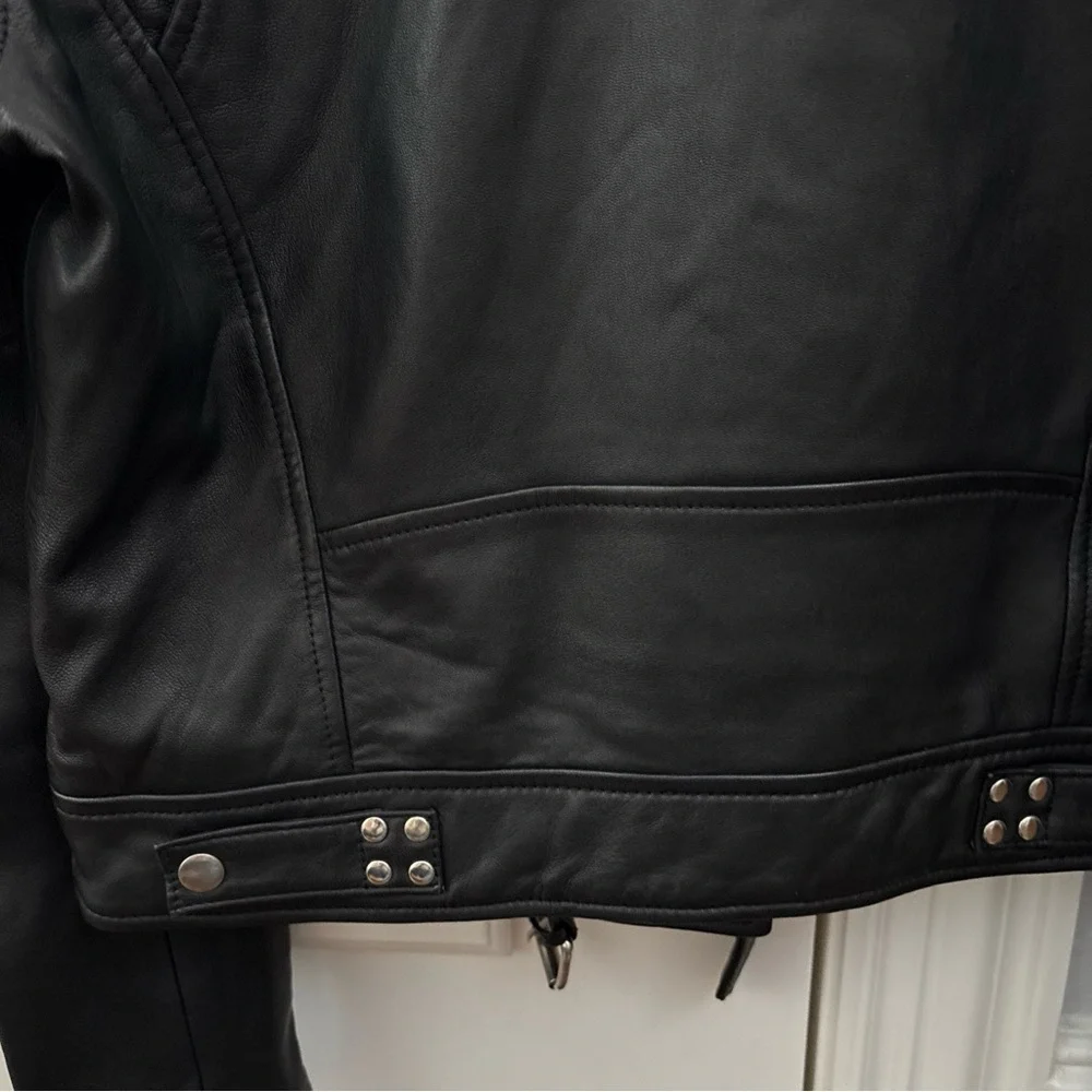 Maje Bostep Blouson Moto Lambskin Leather Jacket FR 40 or US 8 Black Biker - Picture 10 of 14